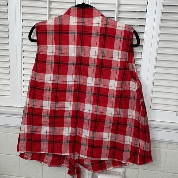 Lauren Ralph Lauren country tie up sleeveless collared top red black dark blue - Picture 4 of 4